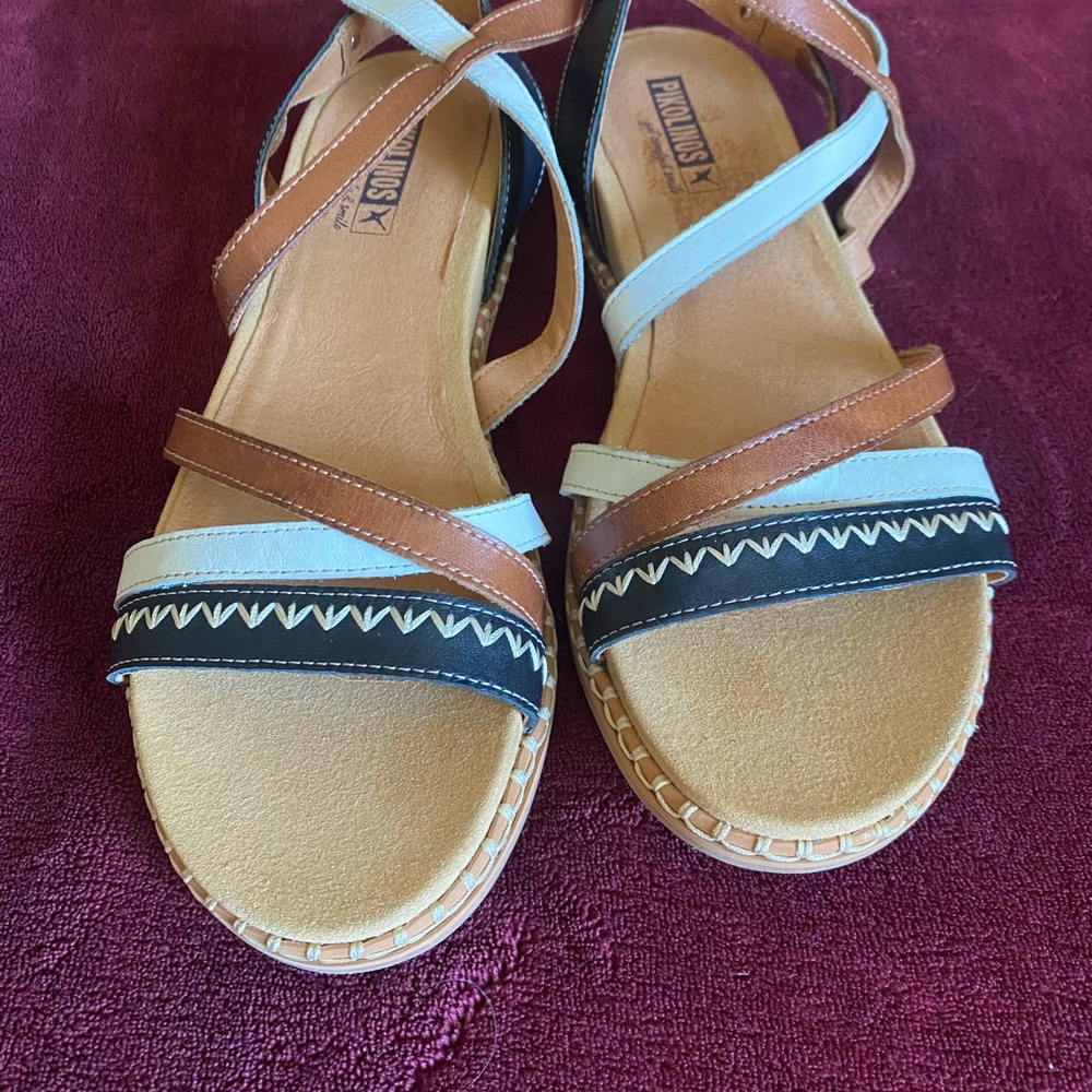PIKOLINOS Brown, Black, and Cream Sandals